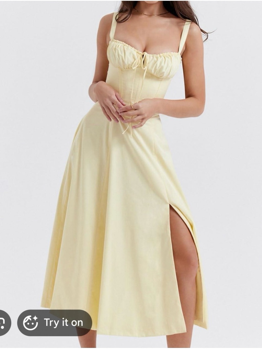 Yellow Strappy Midi Dress with Side Slit